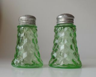 Vintage Green Depression Cube - Cubist Salt & Pepper Shakers Jeannette Glass