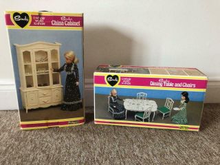 Vintage Sindy Furniture Boxed " Table & Chairs,  China Cabinet "
