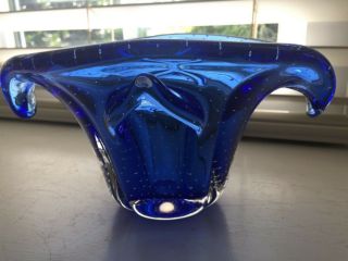 Murano Glass Bullicante Controlled Bubble Cobalt Blue Bowl Vintage