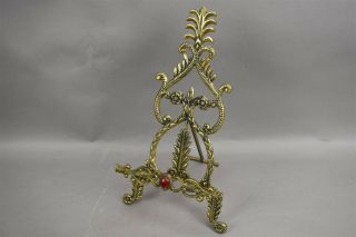 Vintage Brass Book Display Stand Tabletop Red Stone