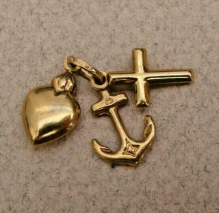 Good Vintage 9ct Gold Faith,  Hope & Charity Charm / Pendant.  C1980
