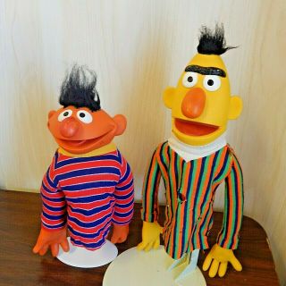 Vintage 1970s Sesame Street Muppets Bert & Ernie Vinyl Hand Puppets