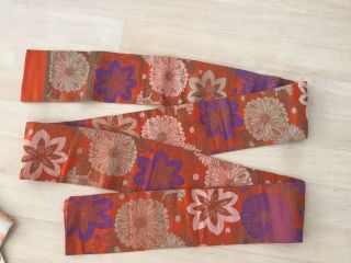 Japanese Kimono Vintage Silk Orange Han Haba Obi With Embroidery