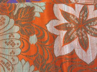 JAPANESE KIMONO VINTAGE SILK ORANGE HAN HABA OBI WITH embroidery 4