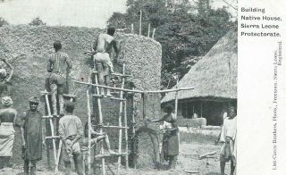 Vintage B/w Postcard Of Mud House Building In Sierra Leone