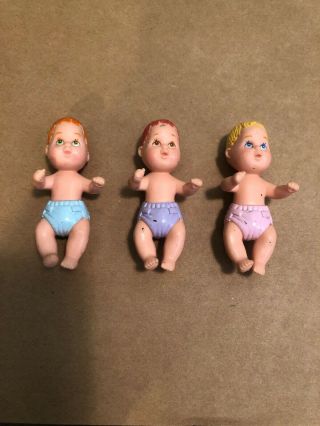 3 Mattel Barbie Babies - Vintage Pink Blue Purple 5 6 7 Stamp Baby Hard Head