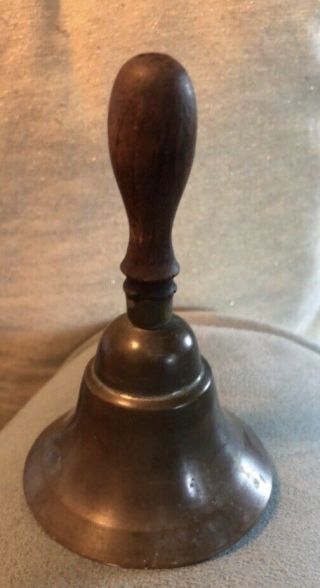 Vintage Small Brass Bell With Wooden Handle