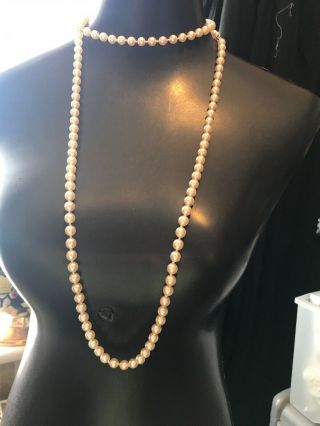 Vintage Hand Knotted Simulated Pearl Necklace Long Single Strand Flapper