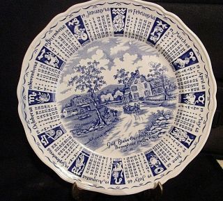 Vintage Alfred Meakin Calendar Plate 1968 Blue God Bless Our House 9 