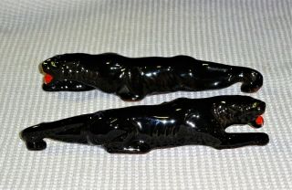 Vintage Pair Set Stalking Black Panthers 7 3/4 " Figurine Marked “japan” Redware