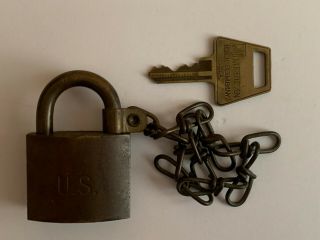 Vintage US Military American Brass Padlock with Chain 3