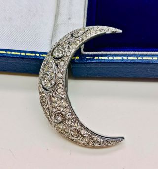 Vintage Signed A&s (attwood & Sawyer) Sparkling Clear Crystal Moon Brooch/pin
