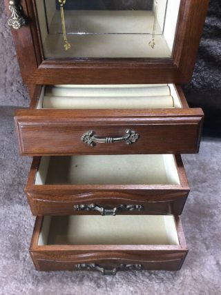 Vintage Wood Jewelry Box Armoire Chest Glass Door necklace hanger Mirror 2