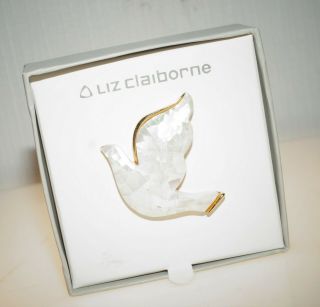Vtg Liz Claiborne Mosaic Peace Dove Mother Of Pearl Gold Tone Brooch Pin 1.  5 "