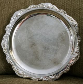 Vintage Silverplate Platter/tray 11 " With Etched Design Hong Kong Vg