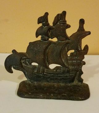 Vintage Cast Iron Pirate Galleon Sailing Ship Door Stop