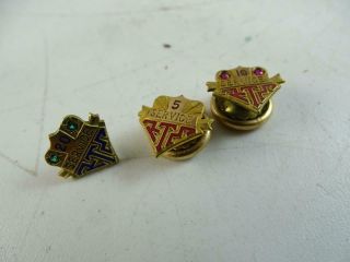 Vintage 10k Solid Yellow Gold Employee Years Of Service Pin Rte Emerald Ruby X3