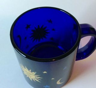 Vintage Cobalt Blue Celestial Sun Moon Stars Libbey Coffee Cup Mug Made In USA 3