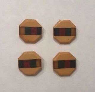 Vintage Bakelite Button Set Of Four (4) 1 3/8 In Octogon