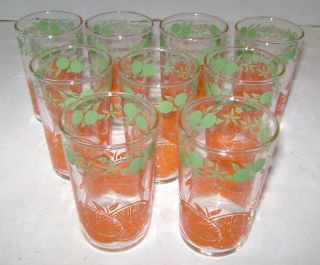9 Vintage Swanky Swig Orange Fruit Design Juice Glasses 3 1/2 " Tall