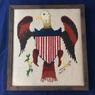 Vintage Tapestry Bald Eagle Needlepoint Patriotic Decor Americana Wall Art Aafa