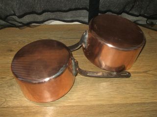 Vintage French Hand Hammered Pair Copper Cuisine Kitchen Sauce Pans Tin Lined