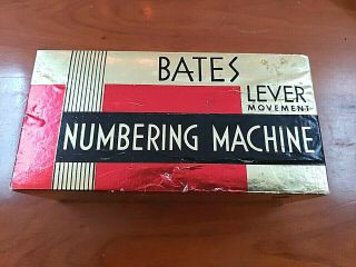 Vintage Bates Numbering Machine 10 Wheel Style G Inst,  Box Bakelite Handle 1920