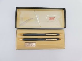 Vintage Cross Black And Gold Ballpoint Pen And Pencil Set 2501