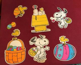 Vintage Snoopy Easter Paper Die Cut Hallmark 1970s Woodstock Peanuts Decorations