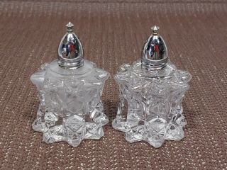 Vintage Cut Glass Silver Metal Top Salt And Pepper Shakers