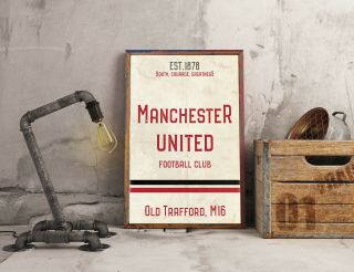 Old Trafford Man United Fc White A4 Picture Art Poster Retro Vintage Style Print