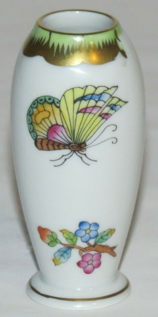 Vintage Herend Hungary Porcelain Hand Painted Butterfly Floral Mini Vase 2