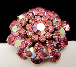 Classic Vintage 2 " Gold Tone Pink Ab Rhinestone Statement Brooch Pin A22
