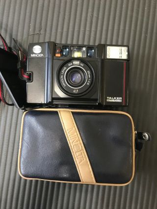 Minolta Talker 35mm Point & Shoot Film Auto Focus Camera Vintage With Case
