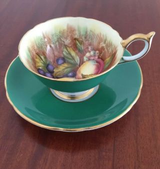 Vintage Signed D Jones Ansley Green Orchard Fruit Fine Bone China Cup And Saucer