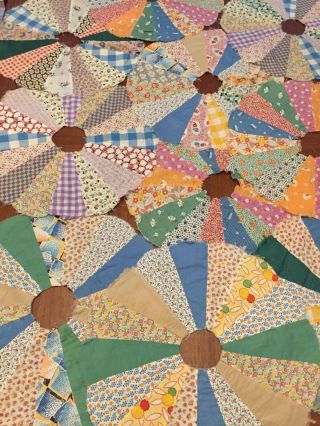 12 Vintage Quilt Blocks Cotton Fabric 16” Circle Dresden Plates