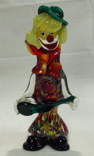Vintage Murano 12 " Pinched Nose Musician Clown W/violin & Partial Label 331