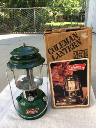 Vintage 1983 Coleman Green Dual Mantle Lantern Model 220k W/Box & Papers 2