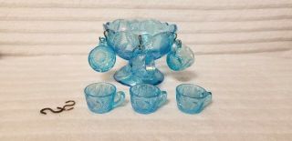 Vintage Mosser Glass Inverted Mini Childrens Punch Bowl With 6 Cups Euc