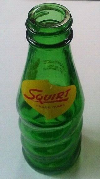 Vintage Mini 4  Squirt " Soda Pop Bottle,  Green,  " Never An After Taste " & Boy