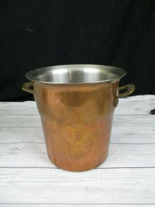 Vintage Spring Switzerland Copper Champagne Bucket Brass Handles Lined 8 " H