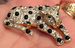 Vtg Leopard Brooch Pin Green Eyes Gold Diamonds Enamel Quality Costume