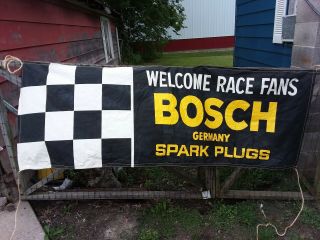 Vintage - Bosch Spark Plugs Germany - Welcome Race Fans Checkered Flag - Banner