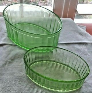 OVAL REFRIGERATOR DISHES - Vintage - VASELINE GLASS 1930 ' s - 1950 ' s,  Set of 2 2