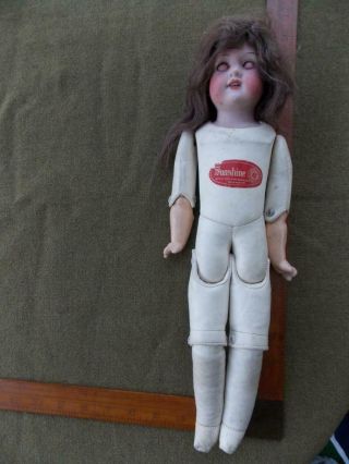 Antique 15 1/2 " Armand Marseille Germany 370 A 5/0a Bisque Leather Sunshine Doll