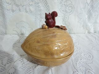 Vintage 1968 Ceramic Nut Squirrel Acorn Oak Leaf Candy Trinket Dish Bowl