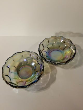 2 Vintage Smoke Gray Iridescent Carnival Thumbprint Candy Nut Glass Bowl Dish