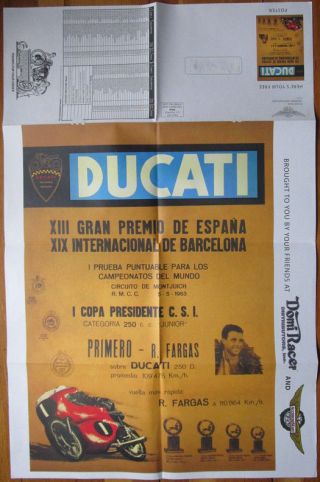 1963 Ducati Motorcycle Spanish Racing Poster Vintage 250 Fargas 1960s Domi Racer
