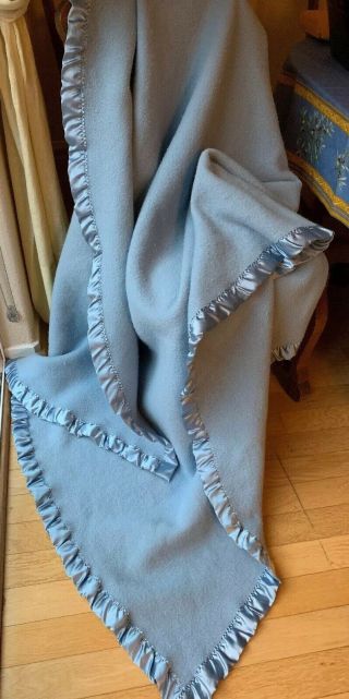 Vintage Sky Blue Pendleton Blanket - 4 Sides W Satin Binding - 80 X 66”