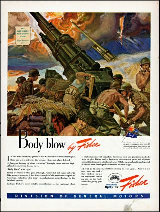 1943 Ww2 U.  S.  Army Artillery Infantry Fisher Body Gm Vintage Art Print Ad Adl38